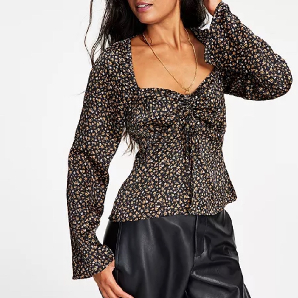 NWT 🔥Leyden 🔥Women's🔥 Ruched Floral-Print Peplum Top